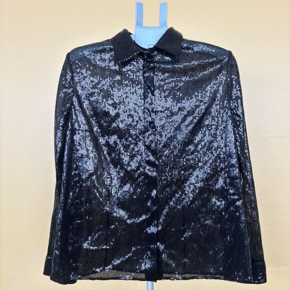 Michael Kors Collection Tops - Michael Kors Collection Black Sequin Button-Up Top Womens Size 14 Italy